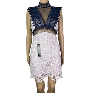 New Topshop Sheer Lace Gothic Lilac Blue Embroidered Sleeveless Mini Dress
